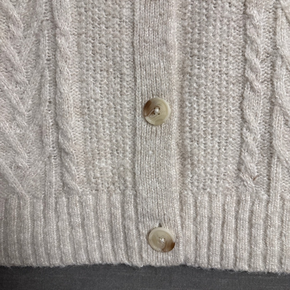Old Navy Cardigan XL Beige Wool Blend Cable Knit Chunky Fisherman Sweater Crop - Picture 5 of 10